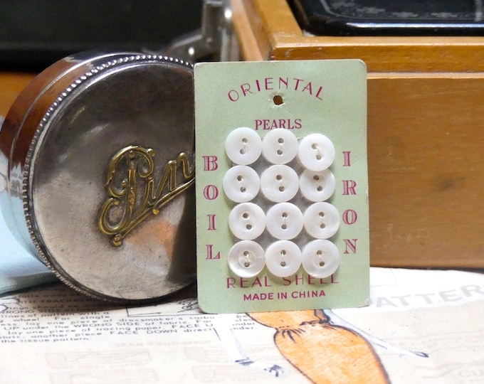 Vintage ART DECO Haberdashery Rare MOP Oriental Carded Buttons x Twelve in Original Packaging Vintage Advertising Ephemera