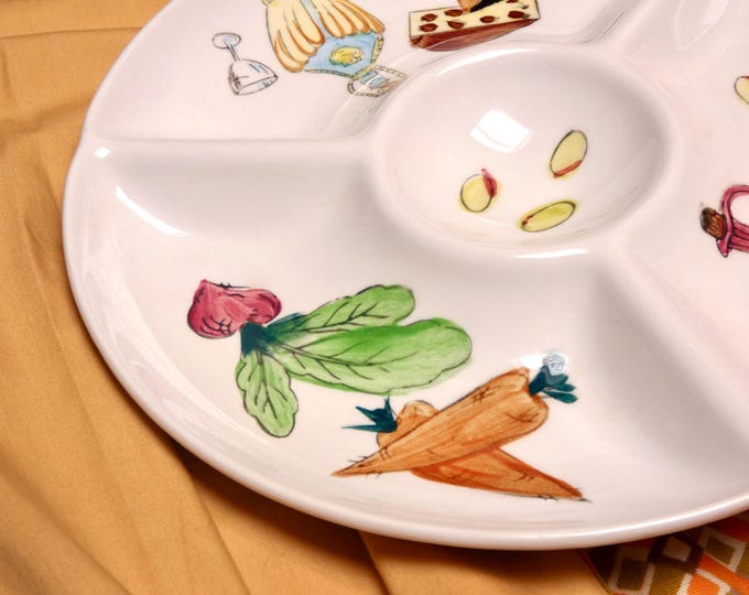 Vintage 1960 Dip Savoury Platter Hand Painted Retro Graphics