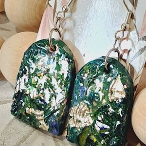 Beautiful handmade polymer clay earring with patina paint gold leaf accents, Light weight, Mandala patterned, Resin sealed, ladies earrings