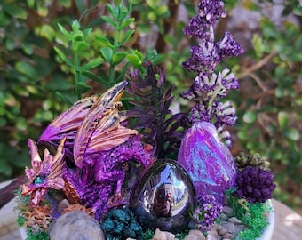 Purple Dragon themescapes, fairy gardens, imagination play, gifts for birthdays and Christmas.