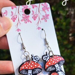 Toadstool mushroom earrings, so cute. Jewellery, Acrylic earrings, dangly earrings. Free gift with every order, mystery boxes avail