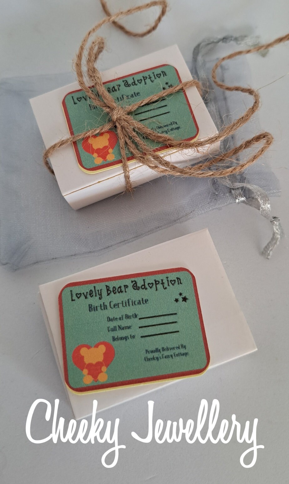 Teeny weeny Mini lovely Bear set, imagination and pretend play. Adopt a mini match box bear with birth certificate. Cute kids gift.
