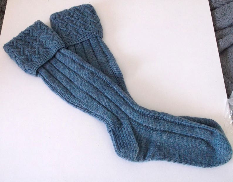 Men's hand knit kilt hose / socks with cable top in cream. Etsy