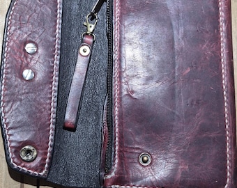 Women's Clutch Wallet w/ Floral Concho. (Horween Derby, Russett Brown and Antique Brass Snaps). 10 Card, 1 Cash Pocket. One Zippered Pocket.