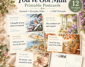 You've Got Mail Postcard Bundle, 12 Seasonal & Friendship Cards (Digital Download)