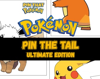 Juego de fiesta "Ponle la cola a la cola" Edición Definitiva para cumpleaños infantiles: Pikachu, Charmander, Eeveelutions (Descarga digital)