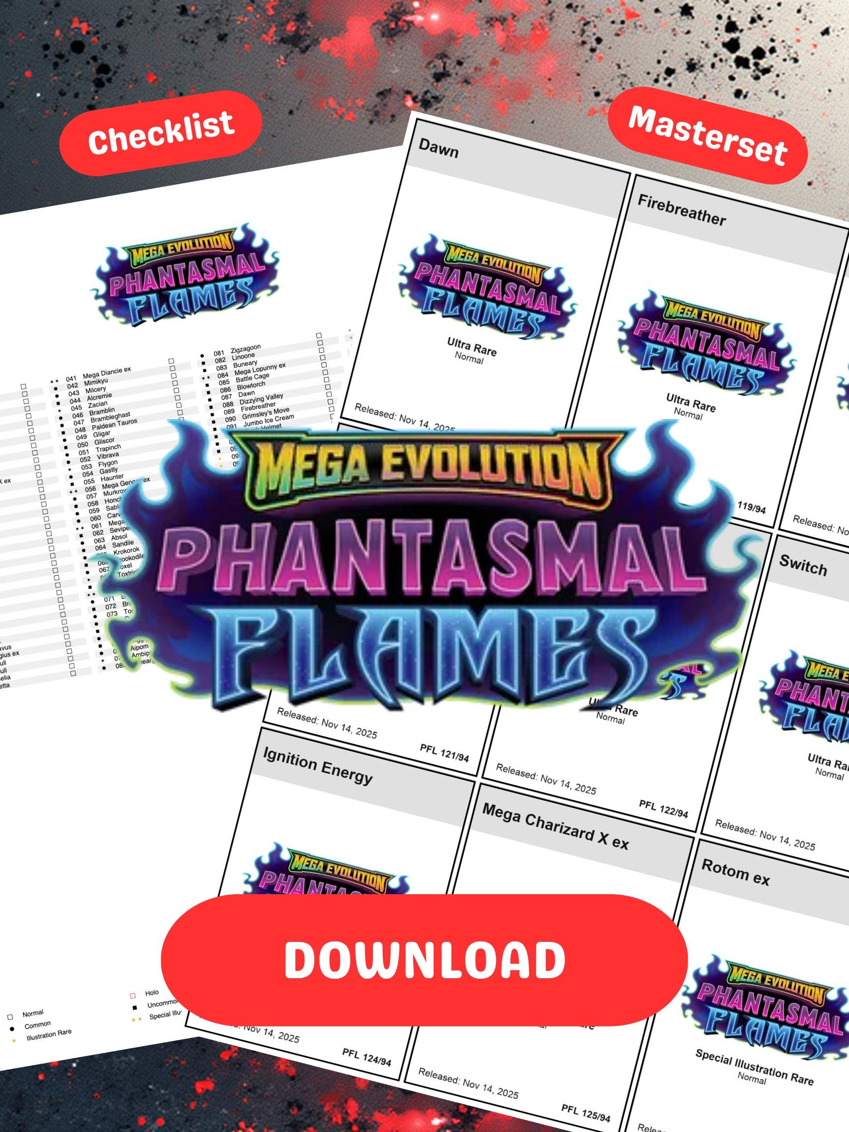 Pokemon TCG Phantasmal Flames Binder Placeholders and Checklist