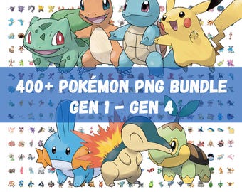 400+ Pokémon PNG Bundle Gen 1 to 4: Transparent PNG, Pikachu Art, Unique Designs (Digital Download)