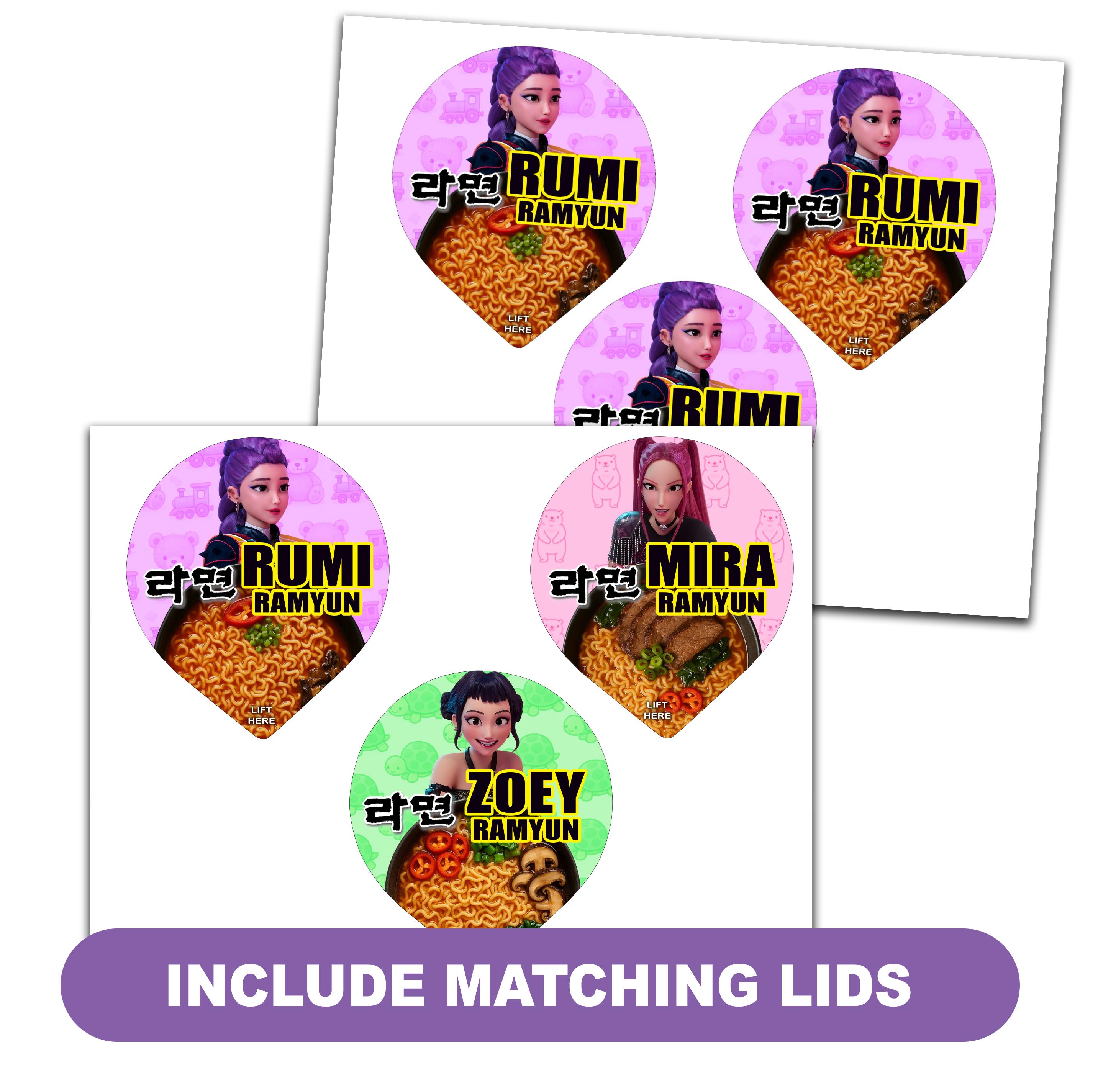 Kpop Demon Hunters Ramen Labels, Huntrix Ramyeon Cup Wraps, Rumi