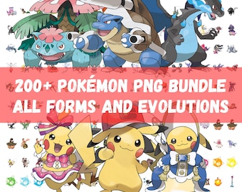 200+ Pokémon PNG Bundle All Forms and Evolutions: Transparent PNG, Pikachu Art, Unique Designs (Digital Download)