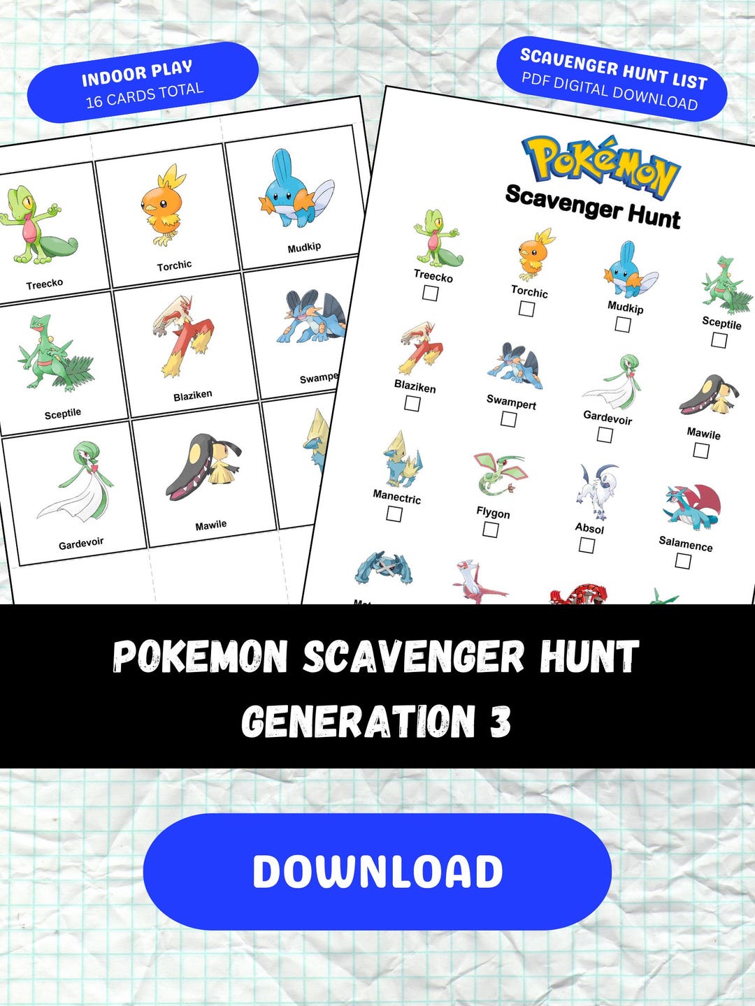 Pokémon (gen 3) Scavenger Hunt Printable for Kids, Catch 'em All Game