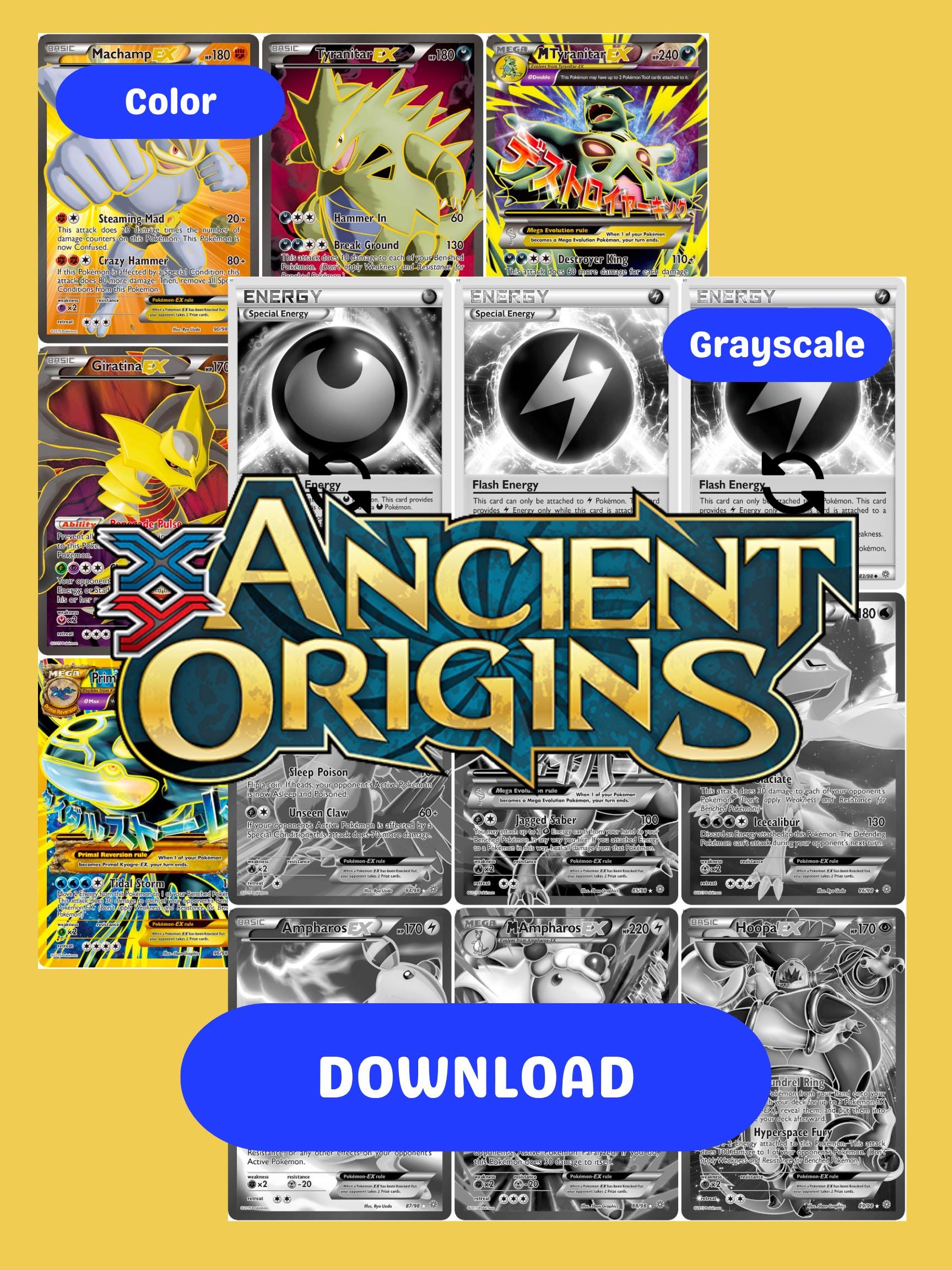 pokemon xy ancient origins card list XY: Ancient Origins Printable Master and Complete Set Binder Placeholders +  Checklist (digital Download)