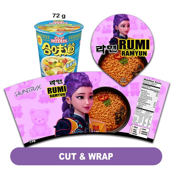 Kpop Demon Hunters Ramen Labels, Huntrix Ramyeon Cup Wraps, Rumi