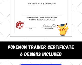 Pokémon Trainer Certificate: Printable Official Trainer Award & Party Activity (6 Designs Included)