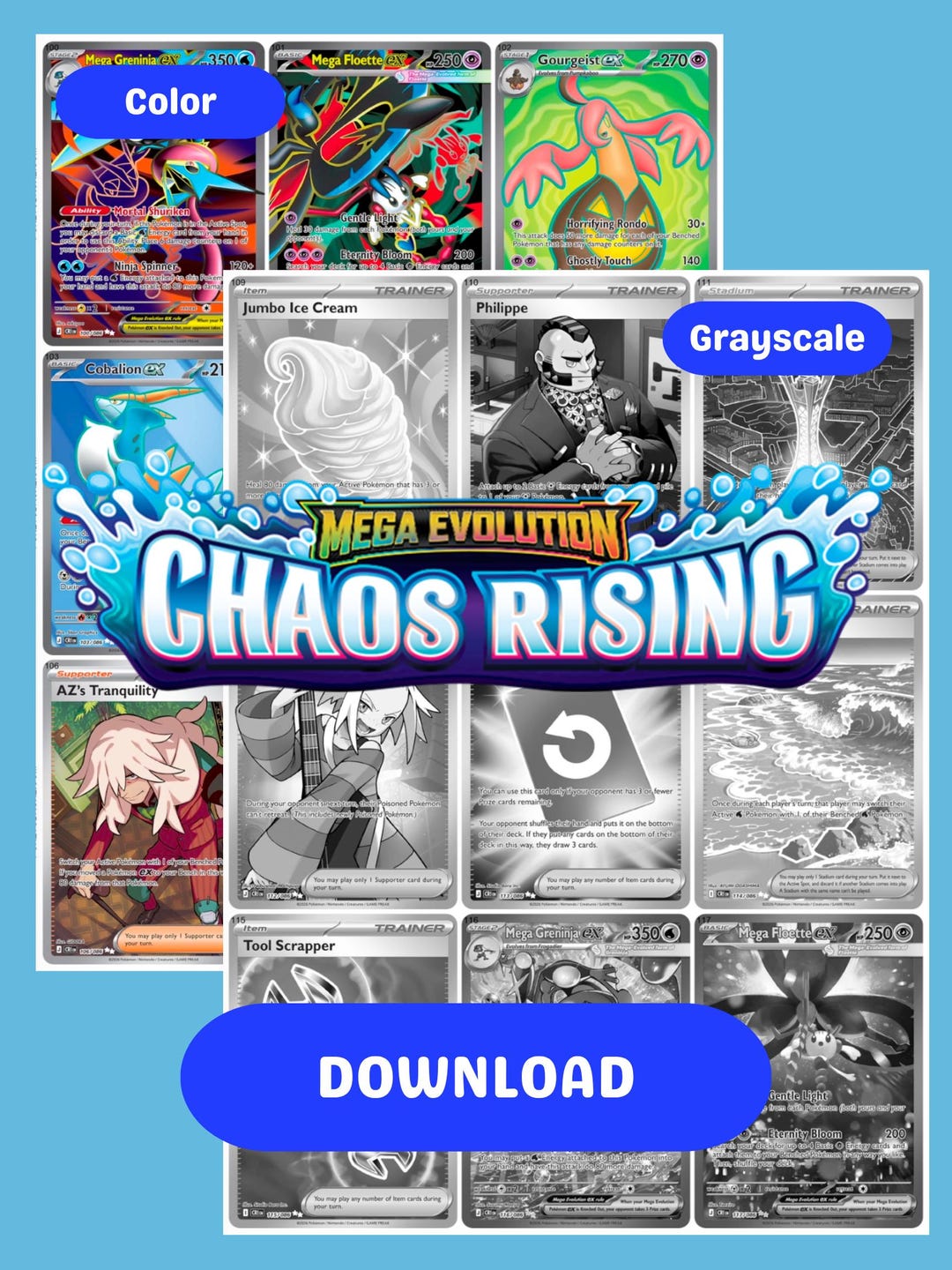 Mega Evolution: Chaos Rising Printable Master and Complete Set Binder ...