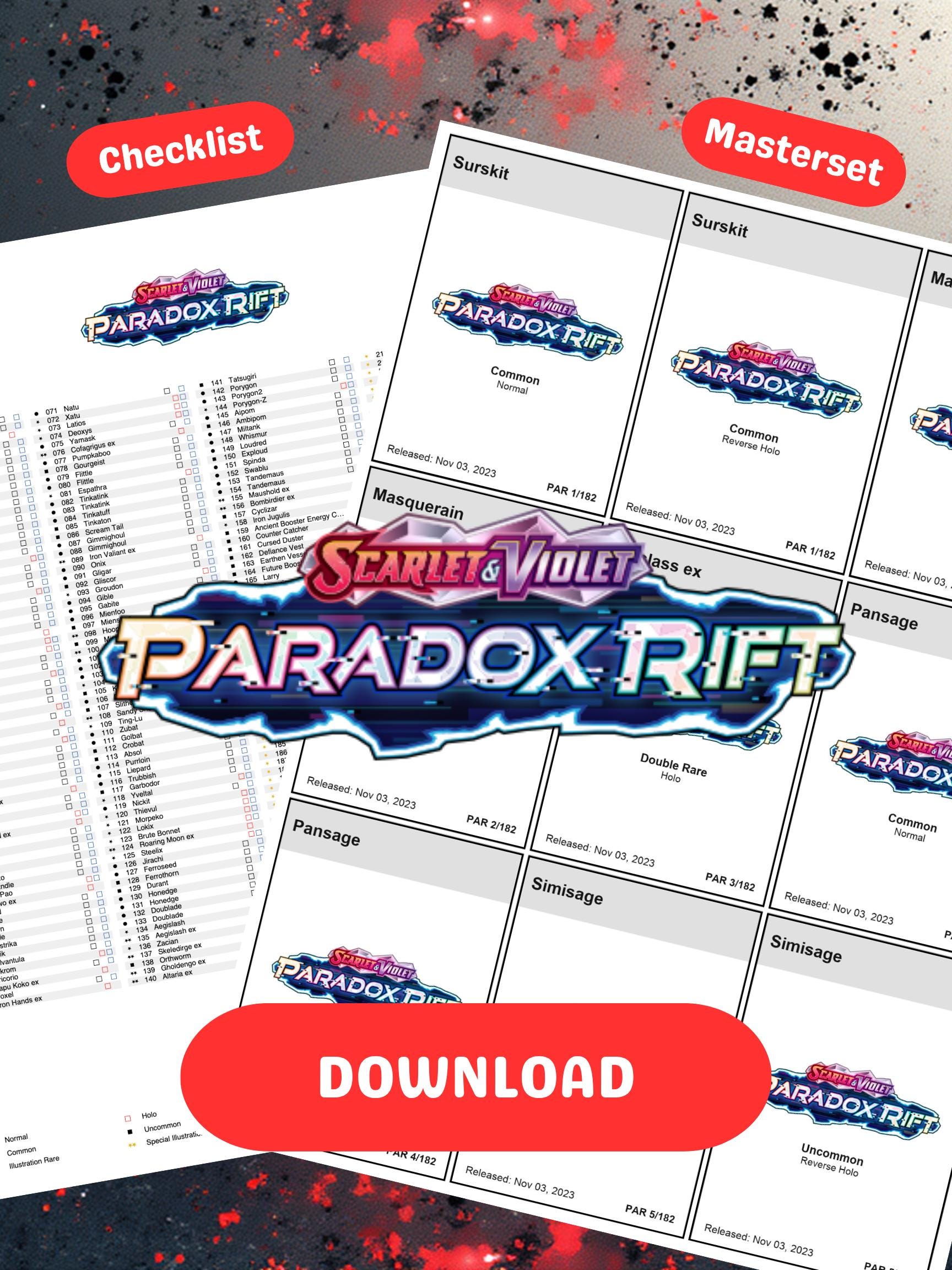 Pokemon TCG Paradox Rift Binder Placeholders and Checklist