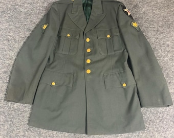 Cappotto da cerimonia di classe A dell'esercito americano, in lana verde, da uomo, taglia 42 L, con toppa Indianhead, anni '60, Vietnam.