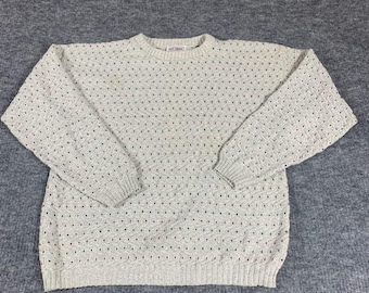 Maglione vintage Matt Johnson da uomo, extra large, beige, effetto anticato, a pois, Chucky, pesante, anni '90
