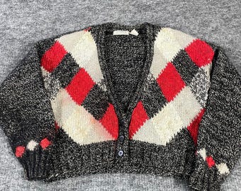 Suéter vintage Liz Claiborne para mujer, cárdigan grande colorido de lana mohair retro
