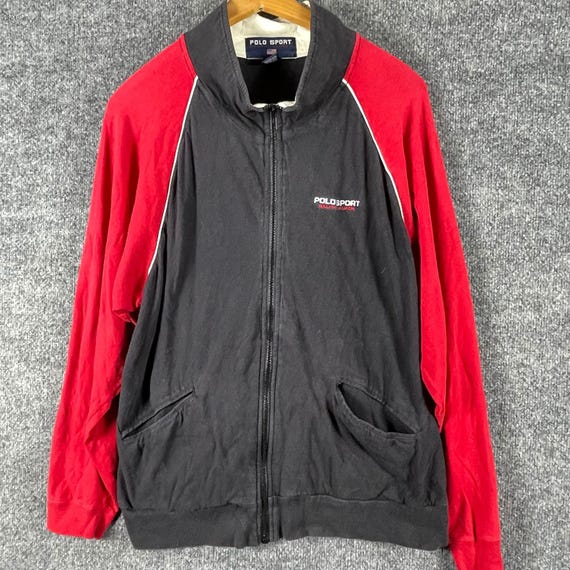 Vintage Polo Sport Jacket Mens Medium Black Red Full Zip