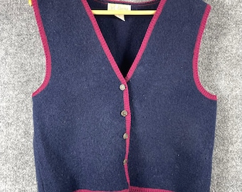 VTG id Classics Sweater Vest Womens Medium Navy Blue Boiled Wool Button Front