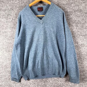 Pull vintage Bert Sweeney pour homme XXL pour homme, pull col V en laine d'agneau bleu XL des années 80