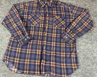 Camicia Big Mac da uomo, taglia XL, in flanella blu, con bottoni, colletto grunge, stile outdoor, anni '90