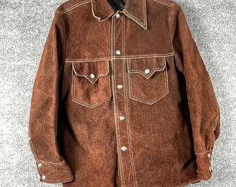 Giacca vintage western da uomo, piccola, in pelle scamosciata marrone, anni '60 e '70, stile cowboy equestre