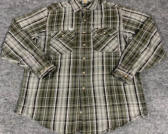 Camicia Carhartt vintage da uomo, taglia L, in flanella a quadri verde, con bottoni, tasche e colletto
