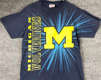 Maglietta vintage Michigan Wolverines da uomo, taglia L, blu, Tultex, stile retrò anni '90, basket UM