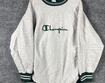 Felpa vintage Champion Reverse Weave da uomo, taglia XL (veste come una L), con scritta e bordi a contrasto.