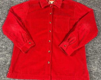 Camicia LL Bean da donna, taglia S, in velluto a coste rosso, con bottoni, in cotone, oversize