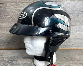 Casco da moto vintage Harley Davidson 1903 cromato con fiamme verdi, taglia 7 1/8 7 1/4 Y2K