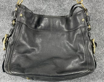 Borsa a tracolla Coach VTG Hobo nera Zoe in pelle con etichetta in ottone pesante Y2K