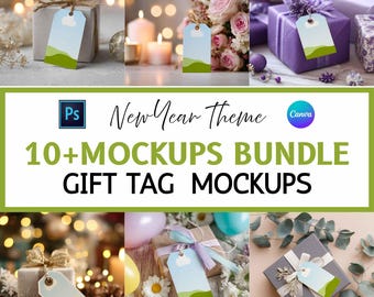 New Year Gift Tag Mockups, Etsy Shop Listing Images, Printify Mockups, Canva and Psd Mockups, Canva Template, Pod Mockups