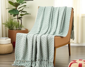 Sofa Boho Herringbone Blanket: Soft Tassel Blanket