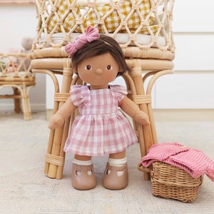 Ester Pinafore Ruffle Dress In Pink Gingham Made To Fit The Dinkum Doll Dolls Clothing Clothes