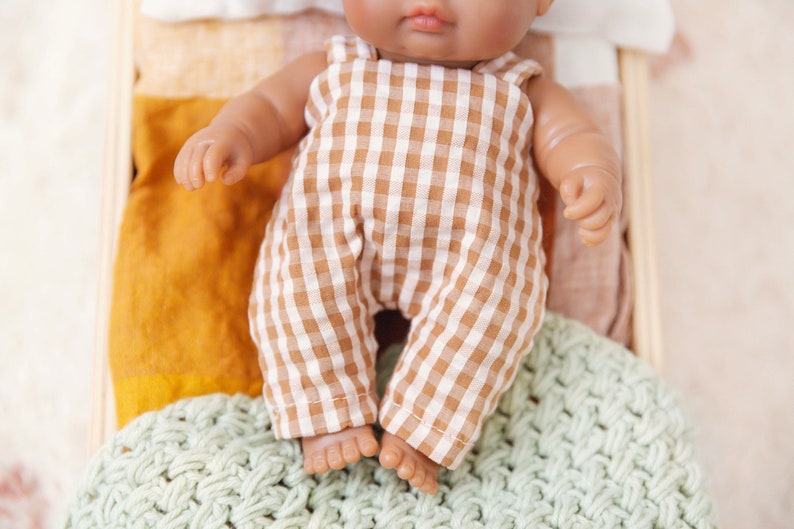 Charlie Overalls Natural Gingham Doll Clothes Clothing Made To Fit the 21cm Miniland Dolls image 3