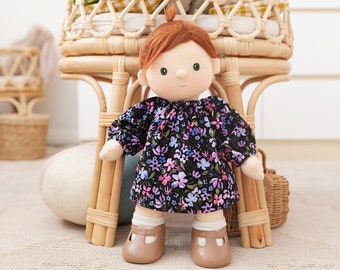 Ginger Soft Cord Winter Dress In Violet Flowers Clothing Clothes To Fit The Dinkum Doll Dolls