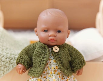 Remi Knit Cardigan In Olive Green Doll Clothes Clothing To Fit the 21cm Miniland Doll