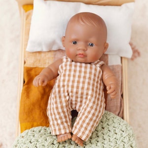 Charlie Overalls Natural Gingham Doll Clothes Clothing Made To Fit the 21cm Miniland Dolls image 1