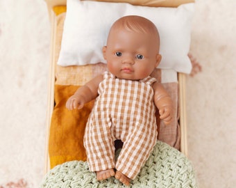 Charlie Overalls Natural Gingham Doll Clothes Clothing Made To Fit the 21cm Miniland Dolls