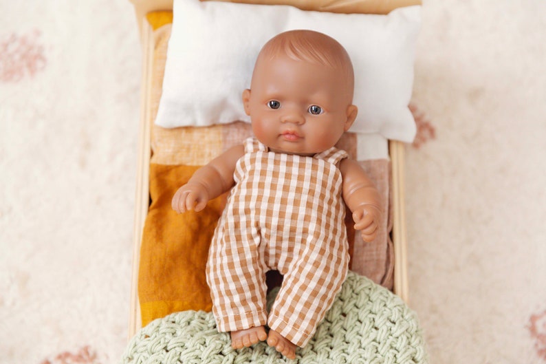 Charlie Overalls Natural Gingham Doll Clothes Clothing Made To Fit the 21cm Miniland Dolls image 1