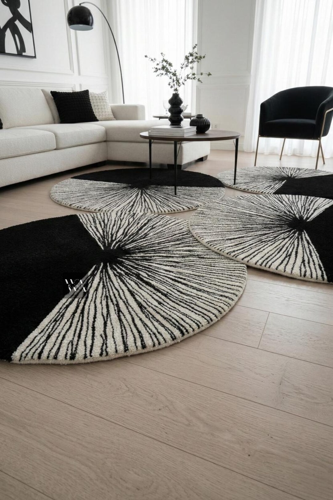 Irregular Round Hand Tufted Rug, Black and White Abstract Custom Rug - Etsy
