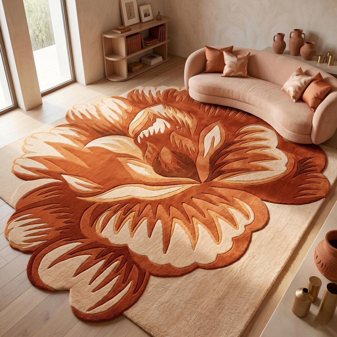 Oversized Floral Hand Tufted Wool Rug – Botanical Statement Area Rug ...