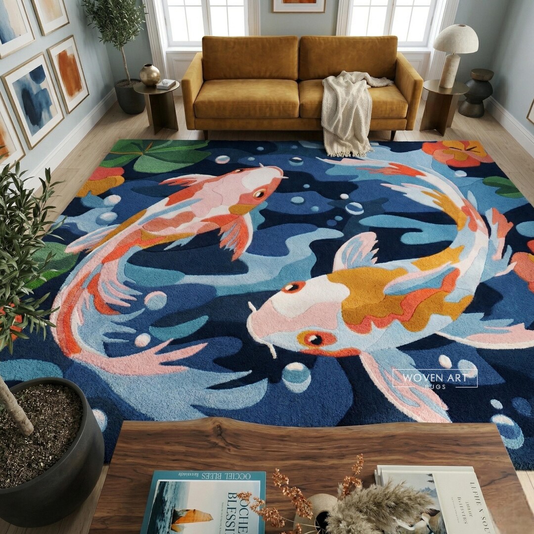 Modern Koi Fish Wool Rug – Hand Tufted Colorful Area Rug - Etsy