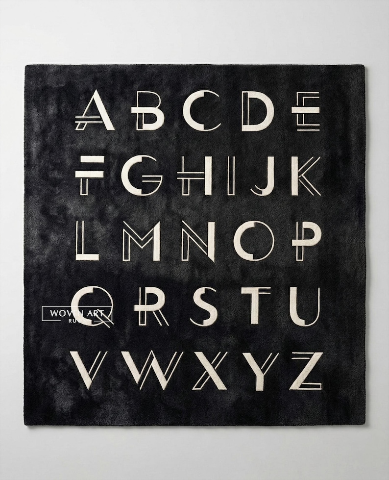 Hand Tufted Wool Alphabet Rug – Modern ABC Kids Learning Carpet ...