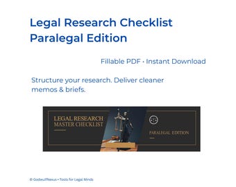 Checkliste für rechtliche Recherchen | Rechtsanwälte Ausgabe | Ausfüllbares PDF | Rechtliche Arbeitsablauf-Vorlage | Tool zur Unterstützung von Rechtsstreitigkeiten