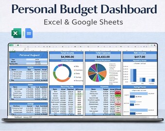 Panel de presupuesto personal / Excel y hojas de cálculo de Google (descarga digital)