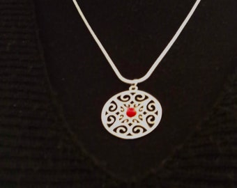 Red Bamboo Coral Cabochon In Sterling Silver Filigree Setting